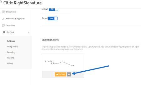 Saved signature