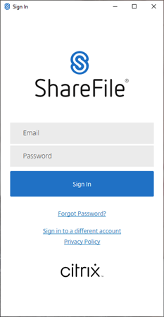 Citrix Files for Windows  log in screen