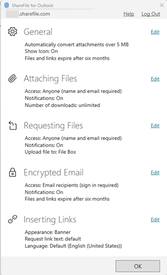 Settings for Outlook