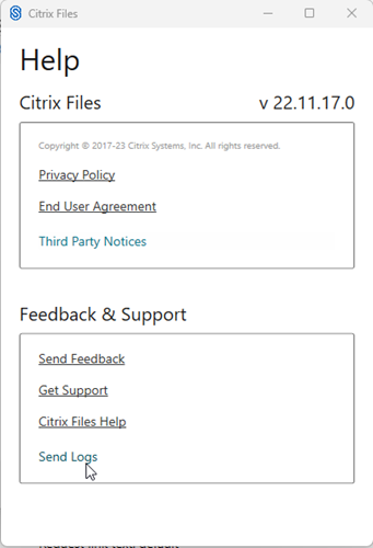 Log file in ShareFile for Windows screen